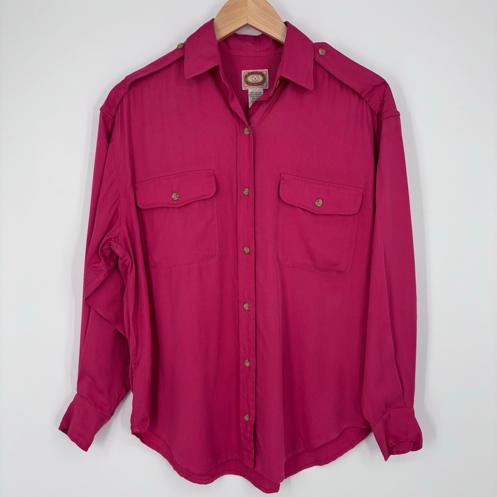 Vintage Banana Republic Mill Valley Safari Utility Shirt Women S Pink Rayon Top